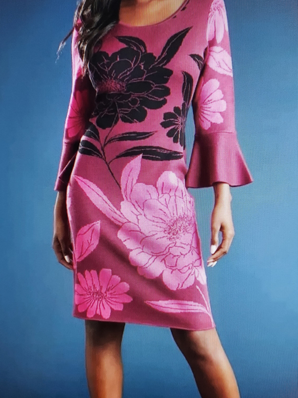 London Times Magenta Berry  Pink Floral Bell-Sleeve Knit Dress. Sz. XL NWT.